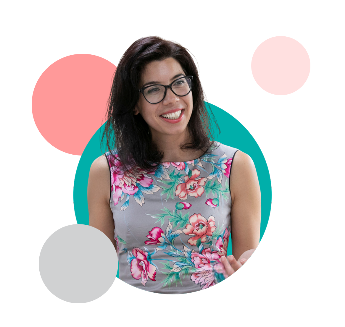 daniela-bultoc-higher-education-consultant.png Daniela Bultoc, Higher Education consultant, smiling and speaking, wearing a floral dress with colorful graphic circles in the background.